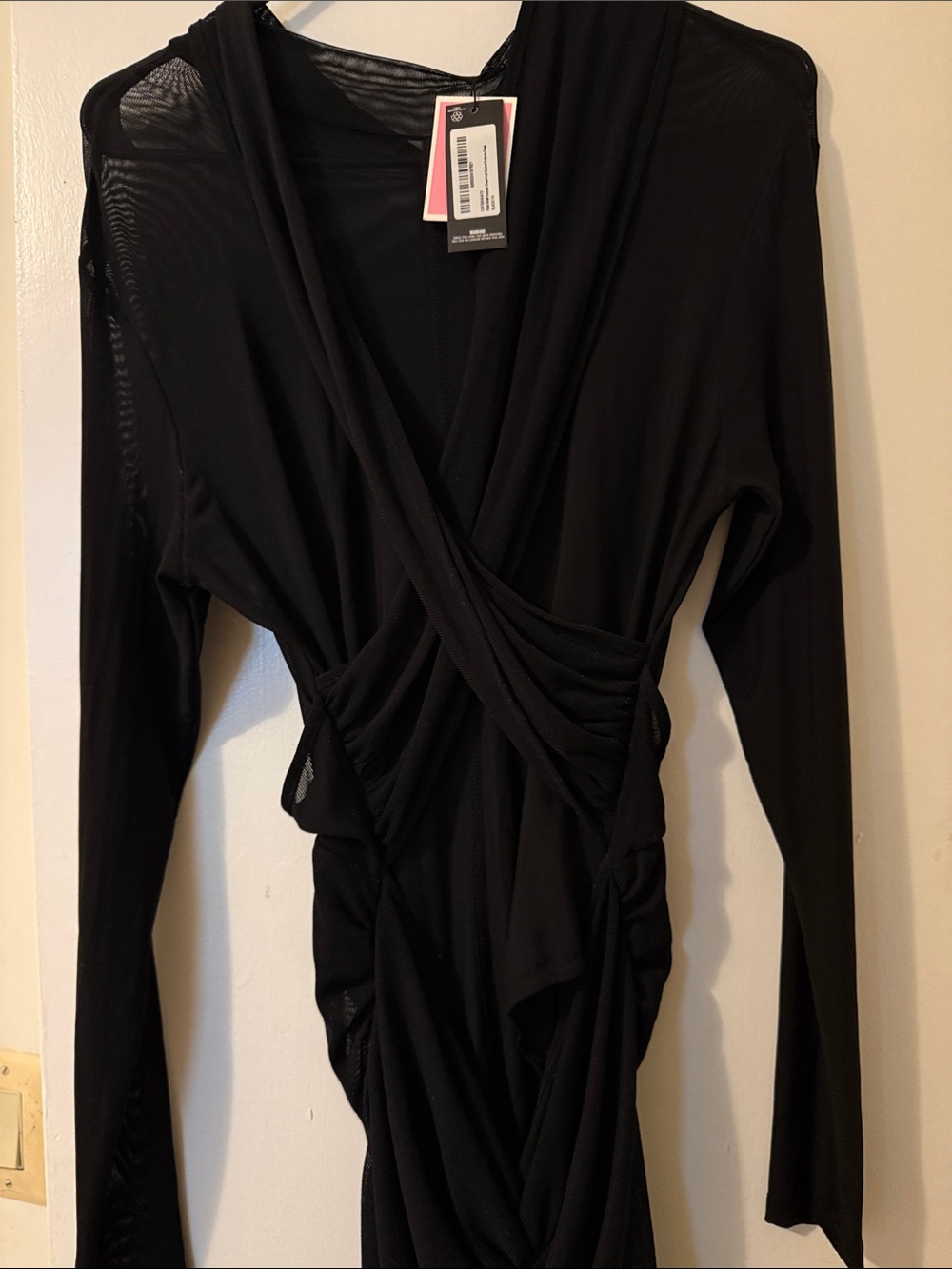 PrettyLittleThing Black Draped Long-Sleeve Mini Dress